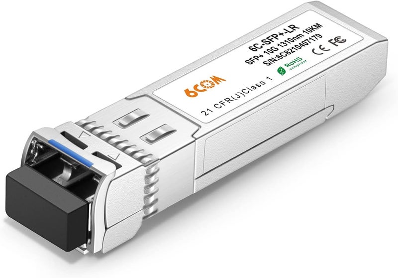 6COM 10GBase-LR SFP+ Transceiver, 10G LC Single Mode Module for Cisco SFP-10G-LR, Meraki MA-SFP-10GB-LR, Ubiquiti UF-SM-10G, Mikrotik, D-Link, Supermicro, Netgear, Qnap NAS (DDM, 1310nm, 10km) - Image 1